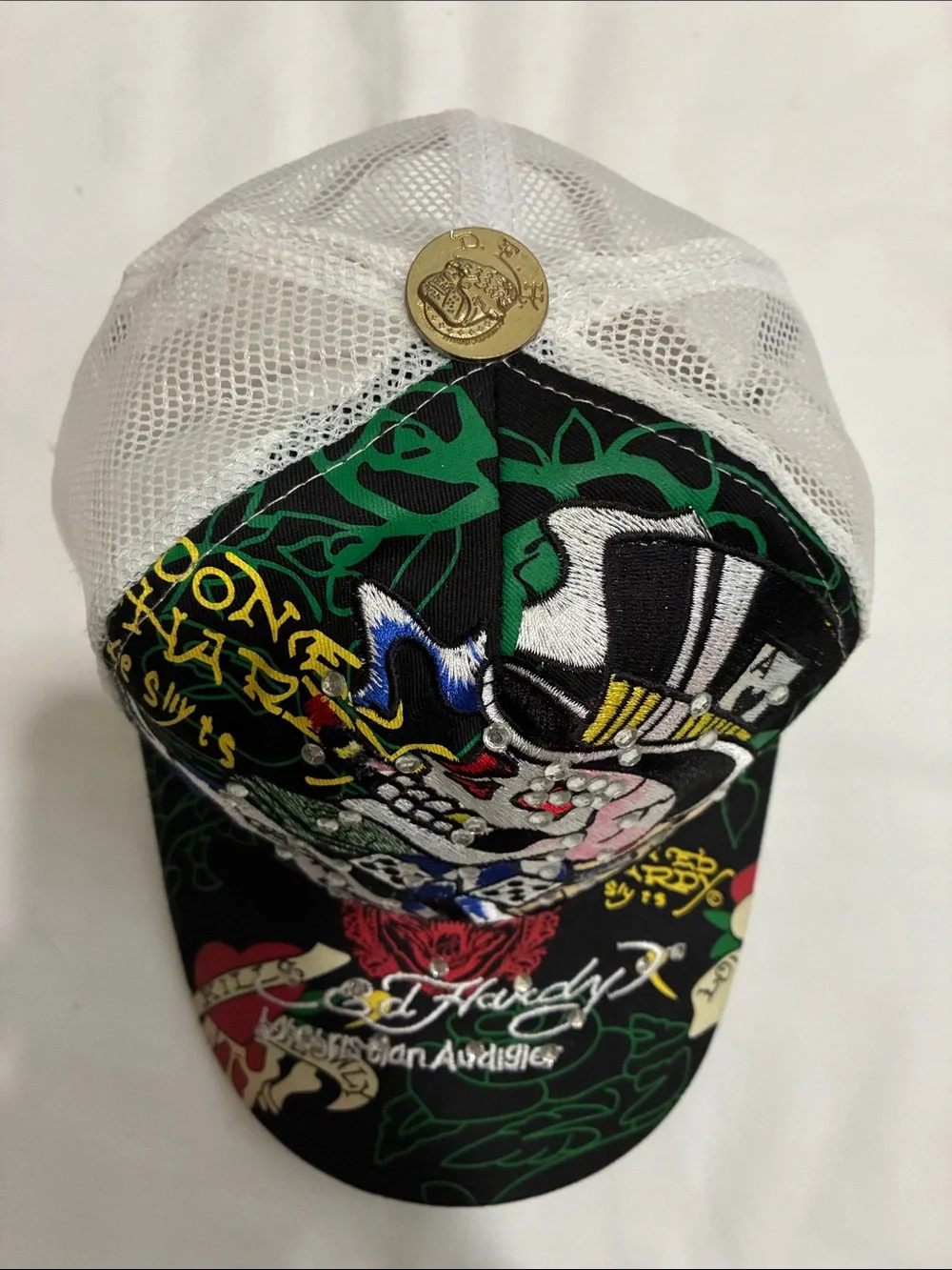 Don Ed Hardy Skull Dice Baseball Cap Trucker Hat Snapback Rhinestone Bling